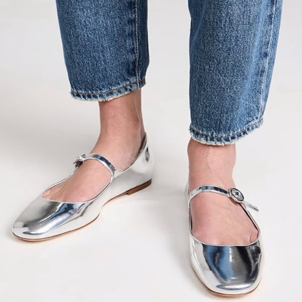 Larroude Silver Mary Jane Flats